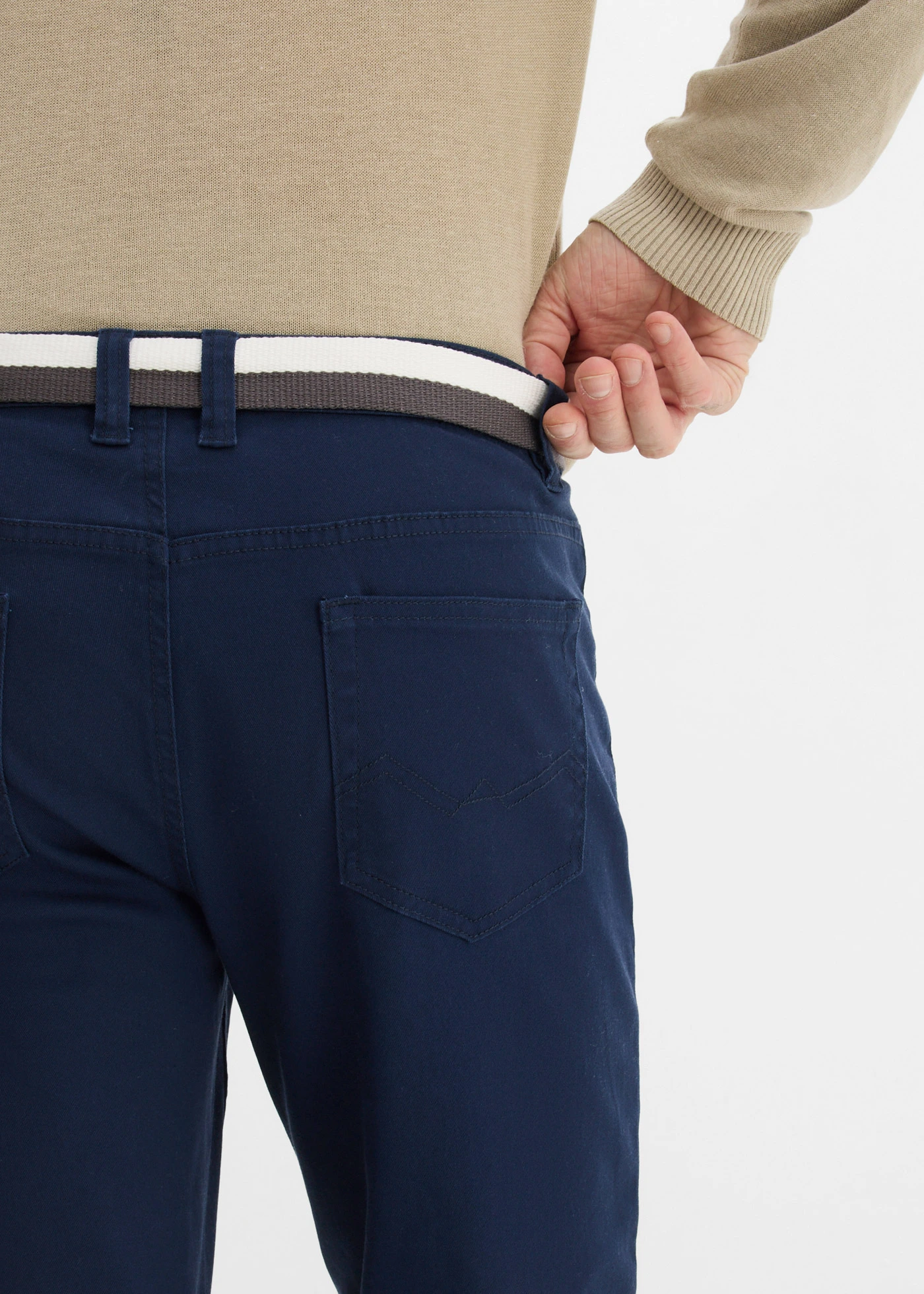 Regular fit stretch broek met riem, straight • donkerblauw • bonprix online shop