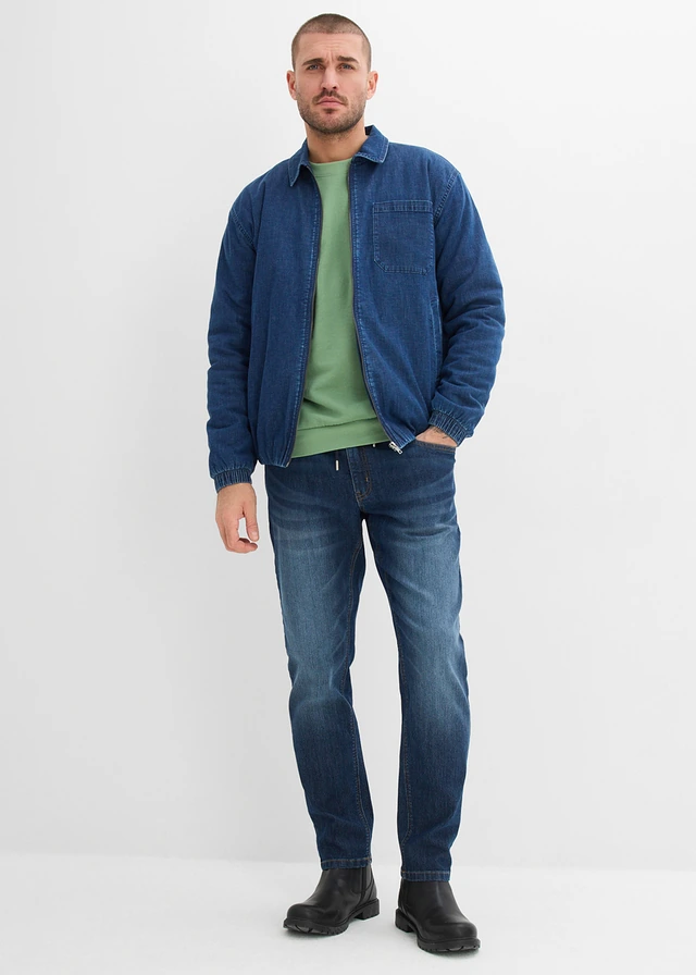 Lichte regular fit stretch jeans met elastische tailleband, straight (set van 2), Kleur: donkerblauw denim+zwart denim