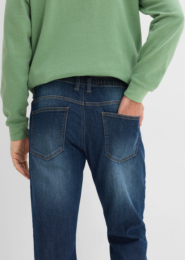 Lot de 2 jeans droits extensibles regular à taille élastiquée • bleu foncé denim + noir denim • product-page.page-title-suffix