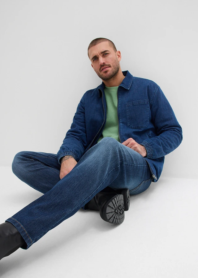 Lot de 2 jeans droits extensibles regular à taille élastiquée • bleu foncé denim + noir denim • product-page.page-title-suffix