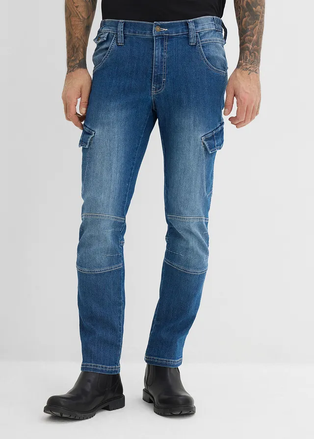 Jean cargo regular, droit et léger avec taille élastiquée • bleu denim used • product-page.page-title-suffix