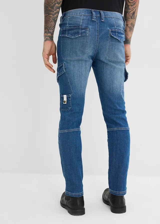 Jean cargo regular, droit et léger avec taille élastiquée • bleu denim used • product-page.page-title-suffix