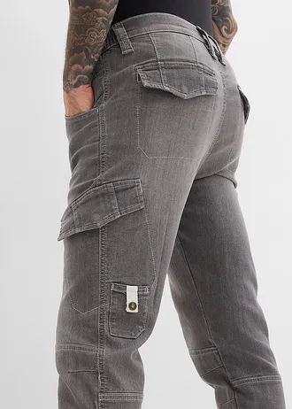 Lichte regular fit cargo jeans met comfortabele tailleband, straight • grijs denim used • bonprix online shop