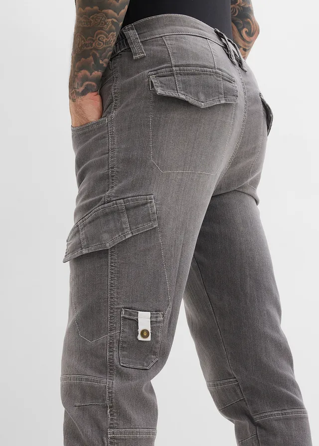 Jean cargo regular, droit et léger avec taille élastiquée • gris denim used • product-page.page-title-suffix
