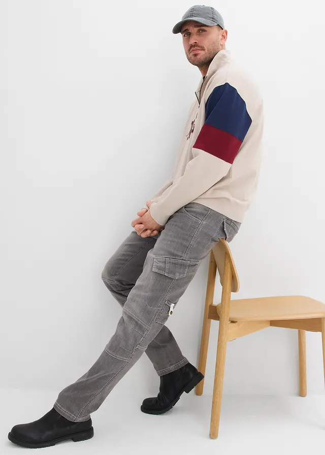 Jean cargo regular, droit et léger avec taille élastiquée • gris denim used • product-page.page-title-suffix