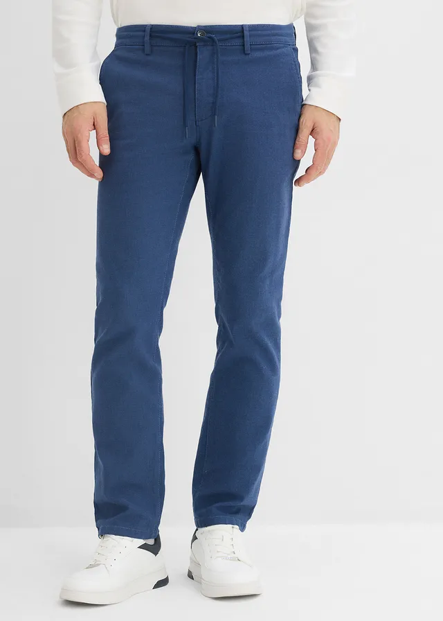 Regular fit chino met verstelbare tailleband, straight, Kleur: donkerblauw