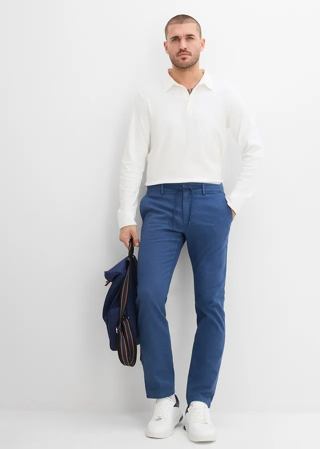 Regular fit chino met verstelbare tailleband, straight, Kleur: donkerblauw