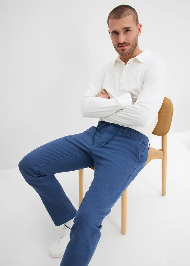 Regular Fit, chino nadrág állítható, derékpánttal, Straight • sötétkék • bonprix áruház