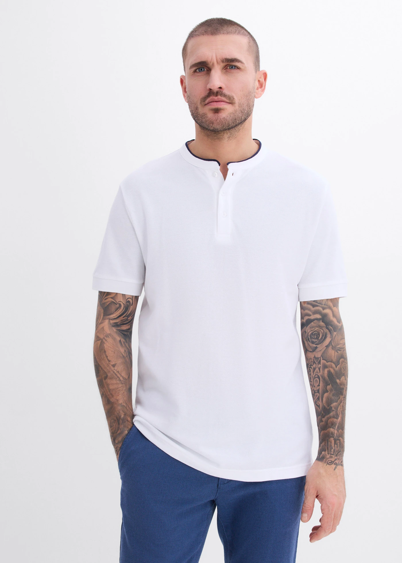 Piqué poloshirt met opstaande kraag van puur biologisch katoen • wit • bonprix online shop
