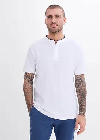 Tricou polo Pique cu guler înalt, din bumbac organic 100%, culoare: alb