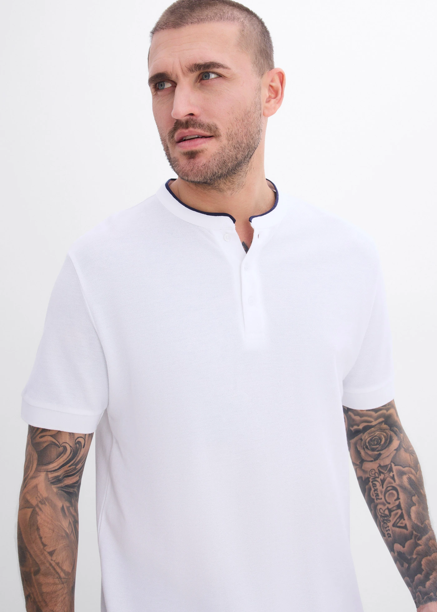 Piqué poloshirt met opstaande kraag van puur biologisch katoen • wit • bonprix online shop