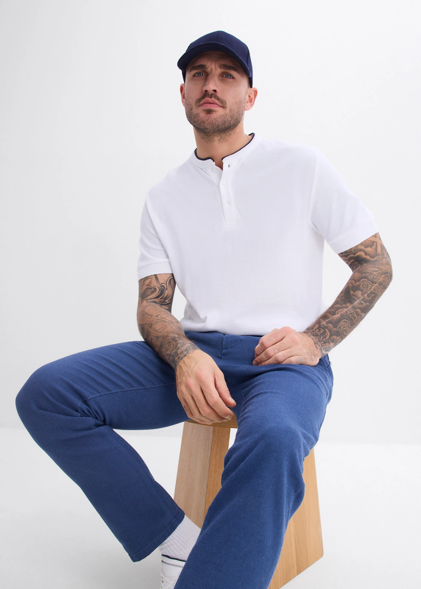 Piqué poloshirt met opstaande kraag van puur biologisch katoen • wit • bonprix online shop