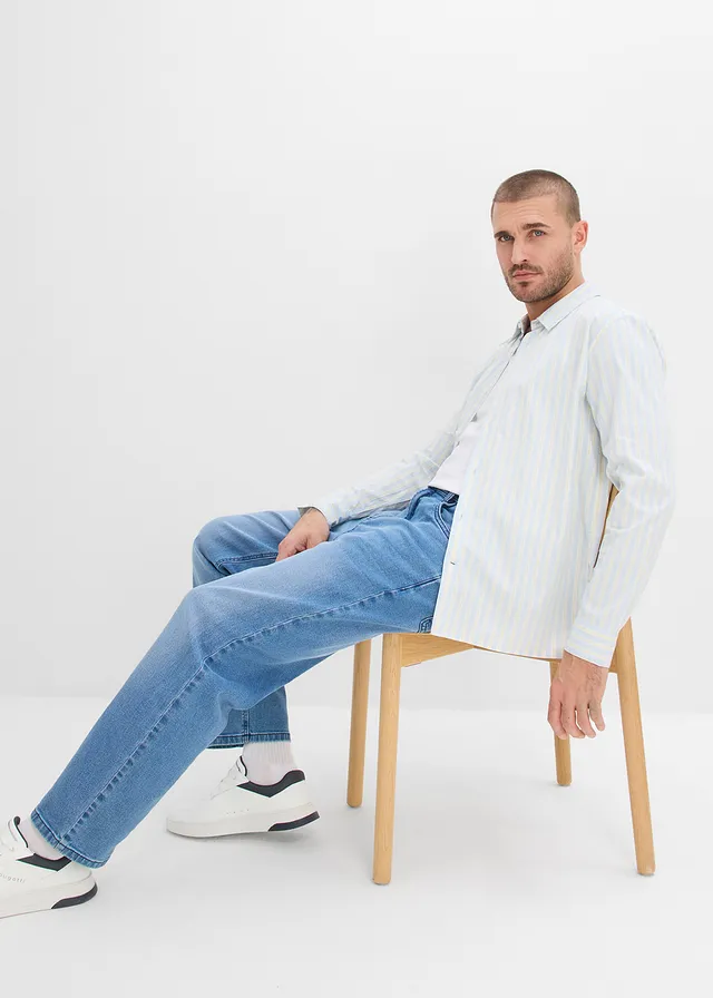 Chemise business, moderne et extensible, sans repassage • bleu poudré-blanc-jaune clair rayé • product-page.page-title-suffix