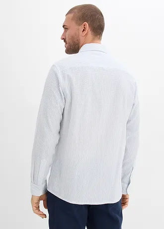 Košile z bavlněného seersuckeru, Regular Fit • pudrově modro-bílá podélně pruhovaná • bonprix obchod