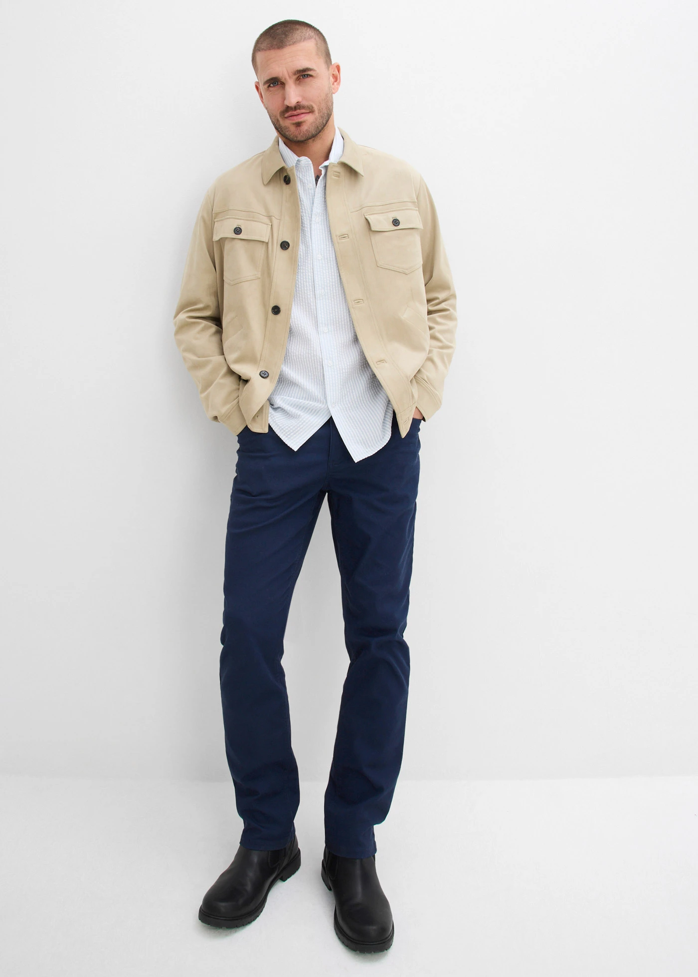 Overhemd van seersucker katoen, regular fit • poederblauw-wit verticaal gestreept • bonprix online shop