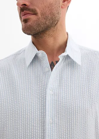 Hosszú ujjú ing pamut hullámkreppből, Regular Fit • púderkék-fehér csíkos • bonprix áruház