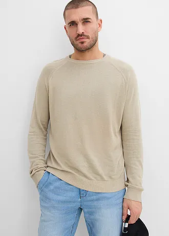 Fijn gebreide trui van linnenmix • mat rietgroen • bonprix online shop