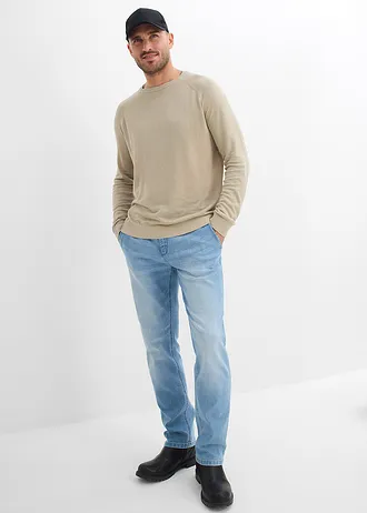 Fijn gebreide trui van linnenmix, Kleur: mat rietgroen