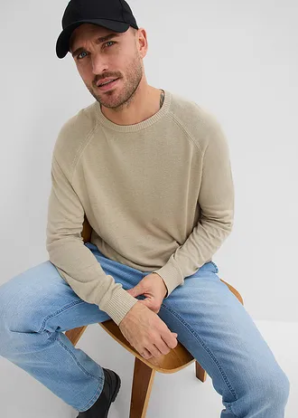 Lekki sweter z cienkiej dzianiny z mieszanki lnu • matowy trzcinowy • sklep bonprix