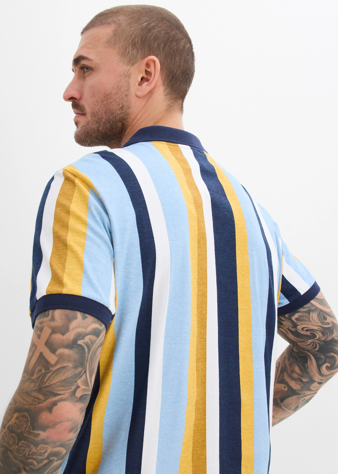 Poloshirt van biologisch katoen • donkerblauw-curry gestreept • bonprix online shop