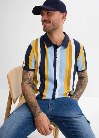 Poloshirt van biologisch katoen • donkerblauw-curry gestreept • bonprix online shop