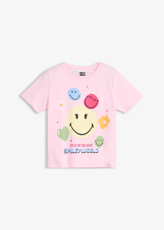 T-shirt z czystej bawełny, z nadrukiem Smileys • jasnoróżowy kryształowy z nadrukiem • sklep bonprix