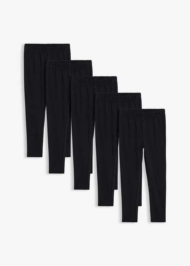Lot de 5 leggings en coton extensible, Couleur: noir