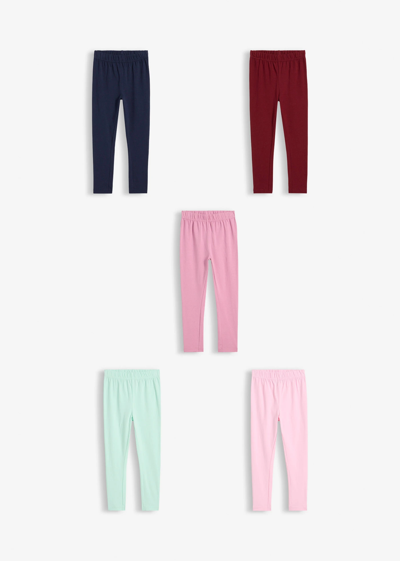 Legging van elastisch biologisch katoen (set van 5) • kristalroze-donkerblauw-lichtmint-mauve-robijnrood • bonprix online shop