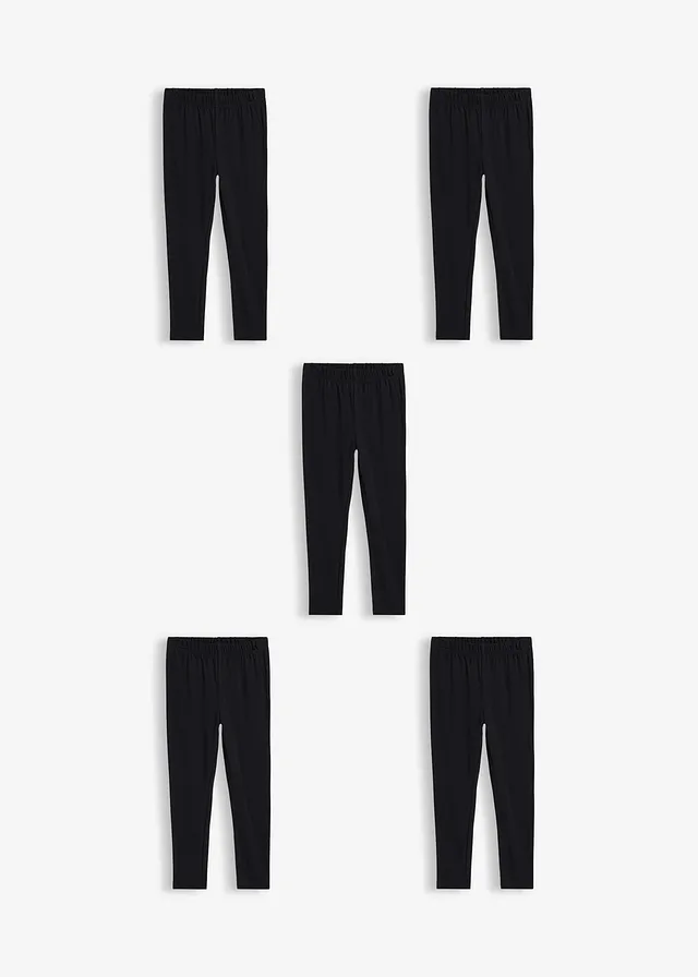 Lot de 5 leggings en coton extensible, Couleur: noir