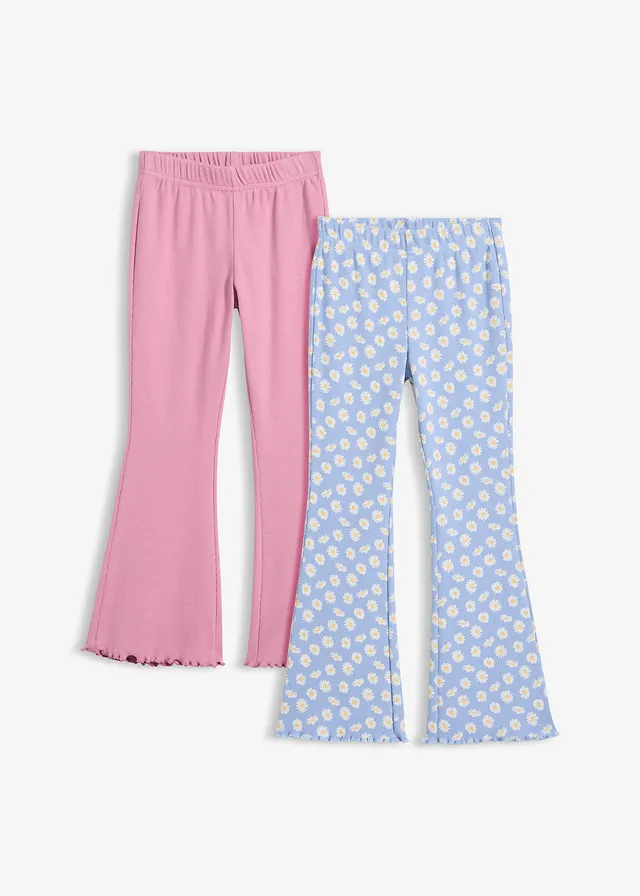 Lot de 2 leggings évasés et côtelés • mauve + bleu nacré • Boutique bonprix