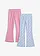 Lot de 2 leggings évasés et côtelés, Couleur: mauve+bleu nacré à fleurs