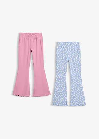 Geribbelde wijd uitlopende leggings (set van 2) • mauve+parelblauw • bonprix online shop