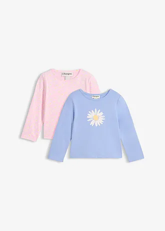 Longsleeve van puur biologisch katoen (set van 2), Kleur: parelblauw+kristalroze gebloemd