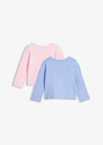 Longsleeve van puur biologisch katoen (set van 2), Kleur: parelblauw+kristalroze gebloemd