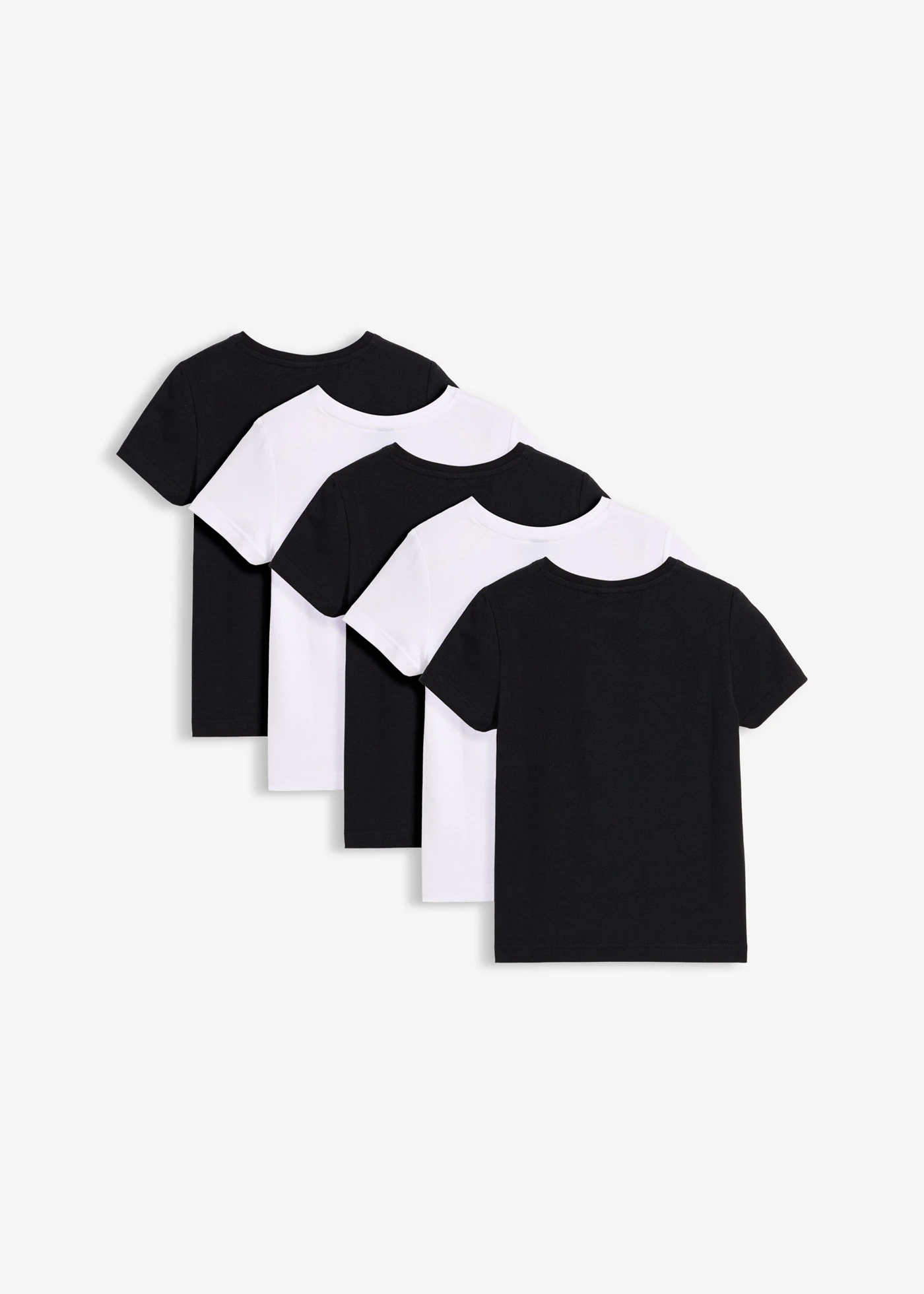 Lot de 5 T-shirts en coton extensible • blanc+noir • Boutique bonprix