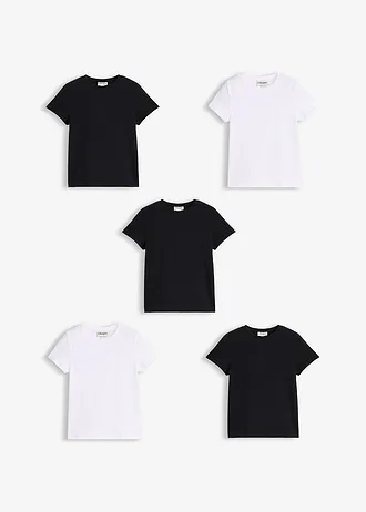 Lot de 5 T-shirts en coton extensible, Couleur: blanc+noir