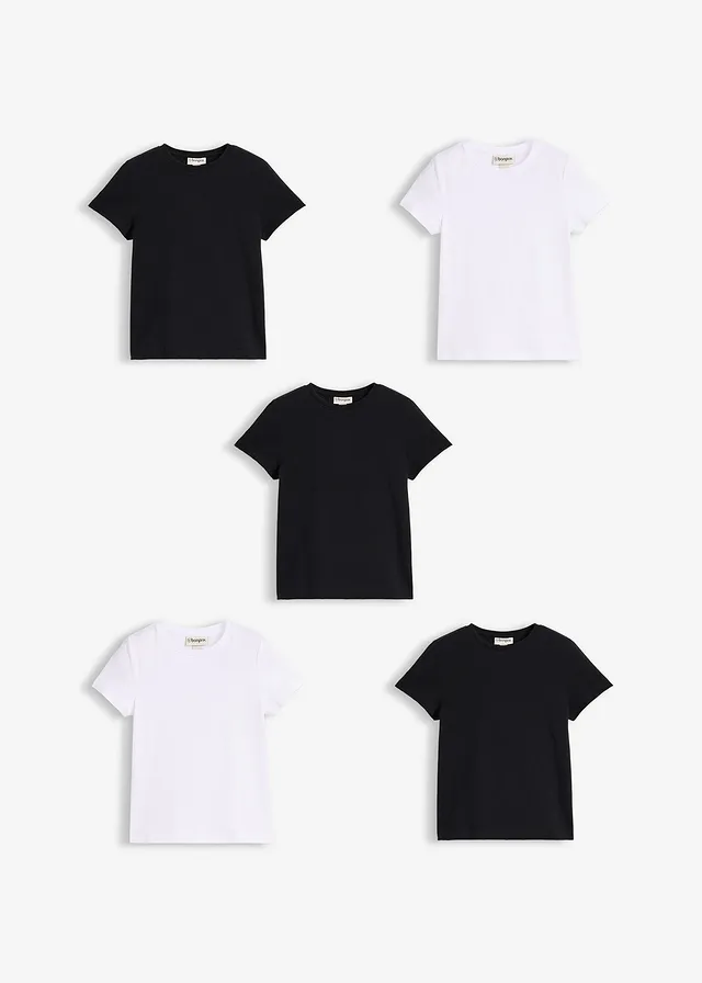 T-shirt van elastisch biologisch katoenmix (set van 5) • wit+zwart • product-page.page-title-suffix