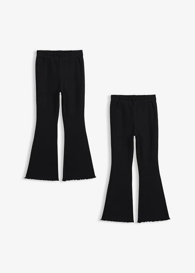 Lot de 2 leggings évasés et côtelés, Couleur: noir