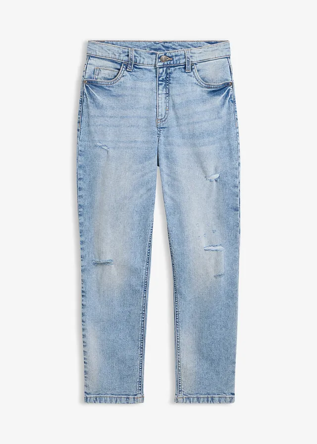Cropped mid waist jeans, straight