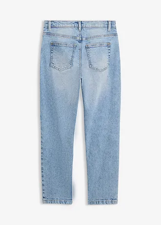 Cropped mid waist jeans, straight, Kleur: blauw denim