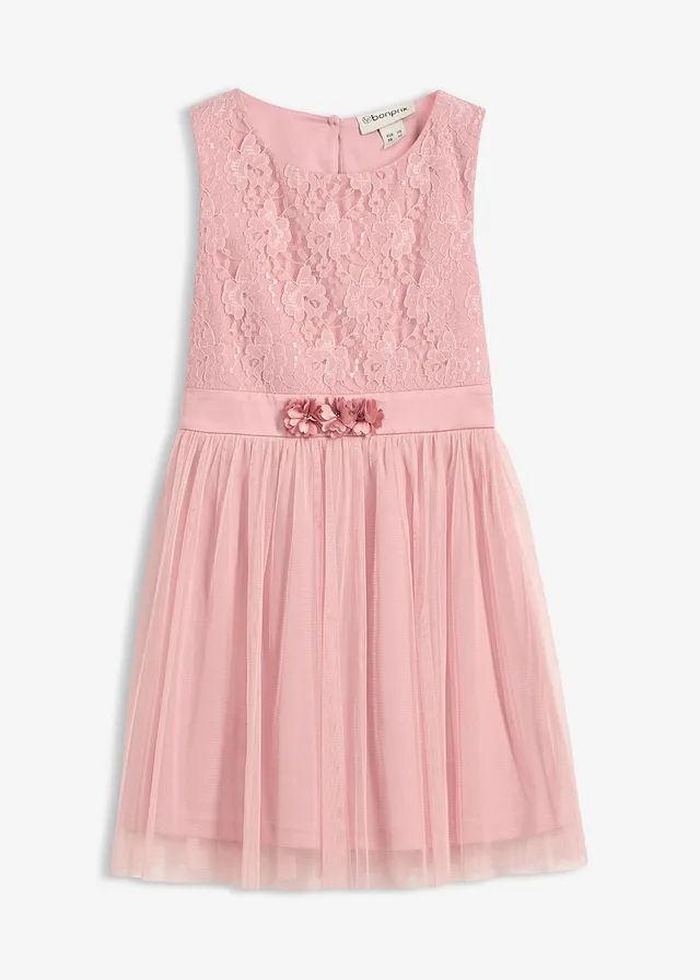 Midi jurk van delicaat kant en tule, Kleur: asroze
