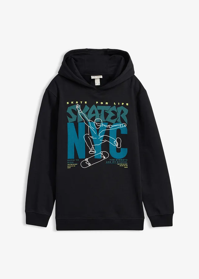 Sweat-shirt à capuche 100% coton, Couleur: noir imprimé