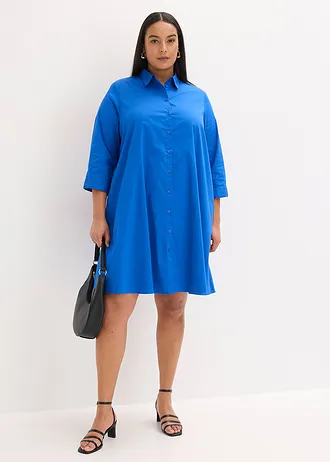 Robe-chemise en popeline solide, Couleur: bleu arctique