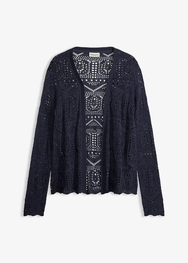 Gilet en maille ajourée, Couleur: bleu foncé