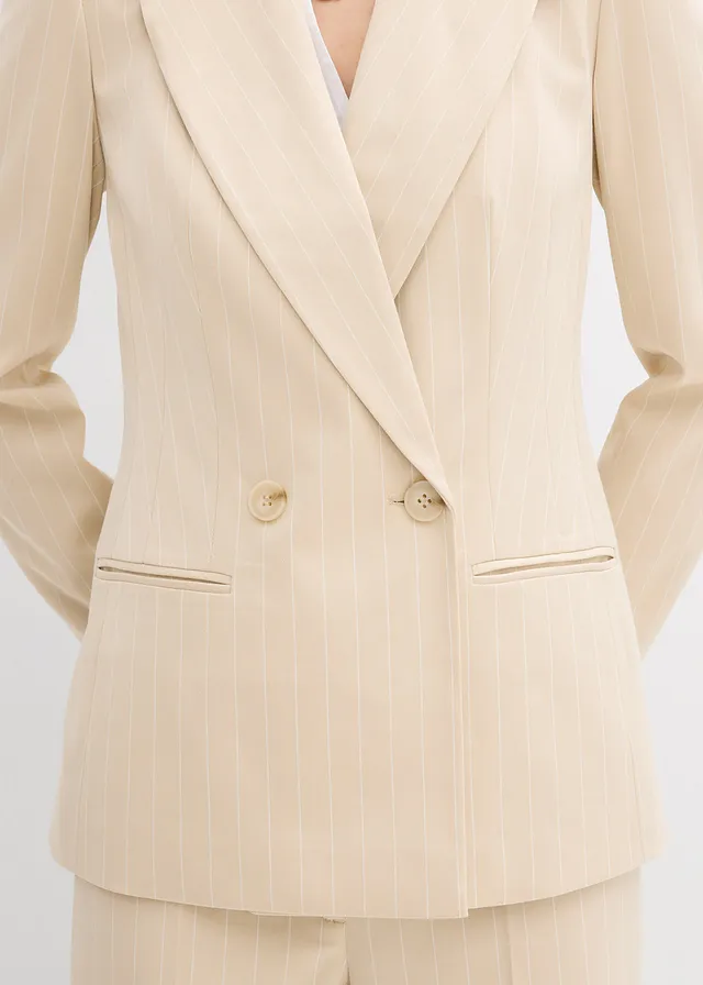 Blazer met krijtstreep • lichtsand/wit gestreept • product-page.page-title-suffix