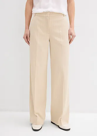 Pantaloni Marlene cu dungi subțiri • bej nisipiu mat/alb cu dungi • magazin bonprix