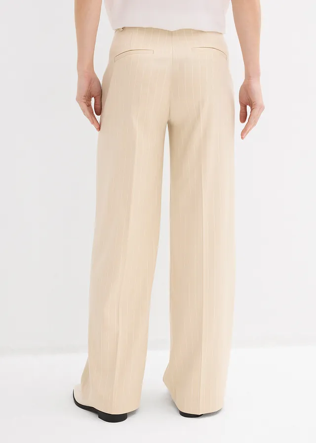 Marlene Dietrich broek met strepen, Kleur: lichtsand/wit gestreept