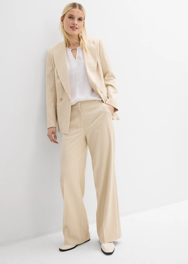 Marlene Dietrich broek met strepen, Kleur: lichtsand/wit gestreept