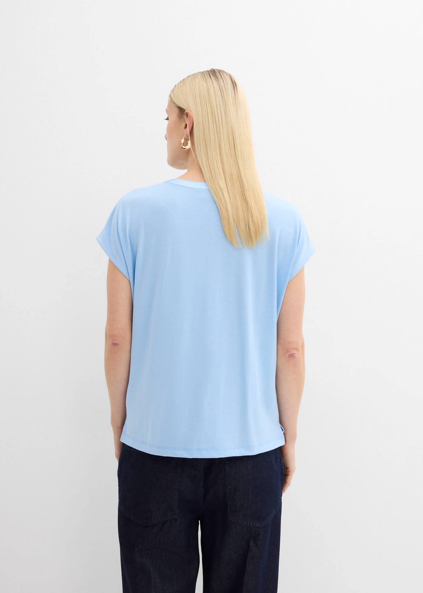 Bluză cu margine din satin • bleu • magazin bonprix