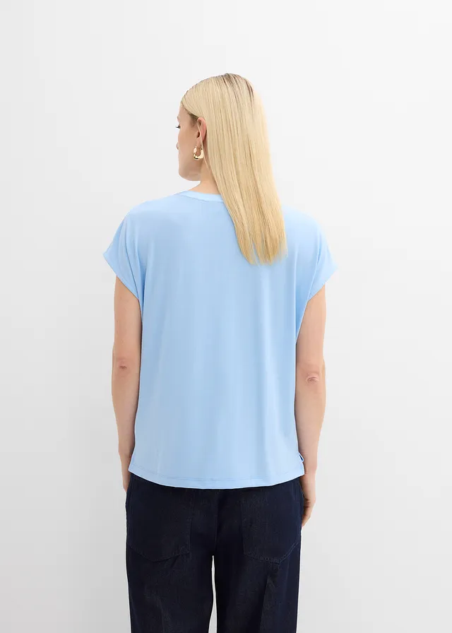 T-shirt met satijnen rand, Kleur: lichtblauw